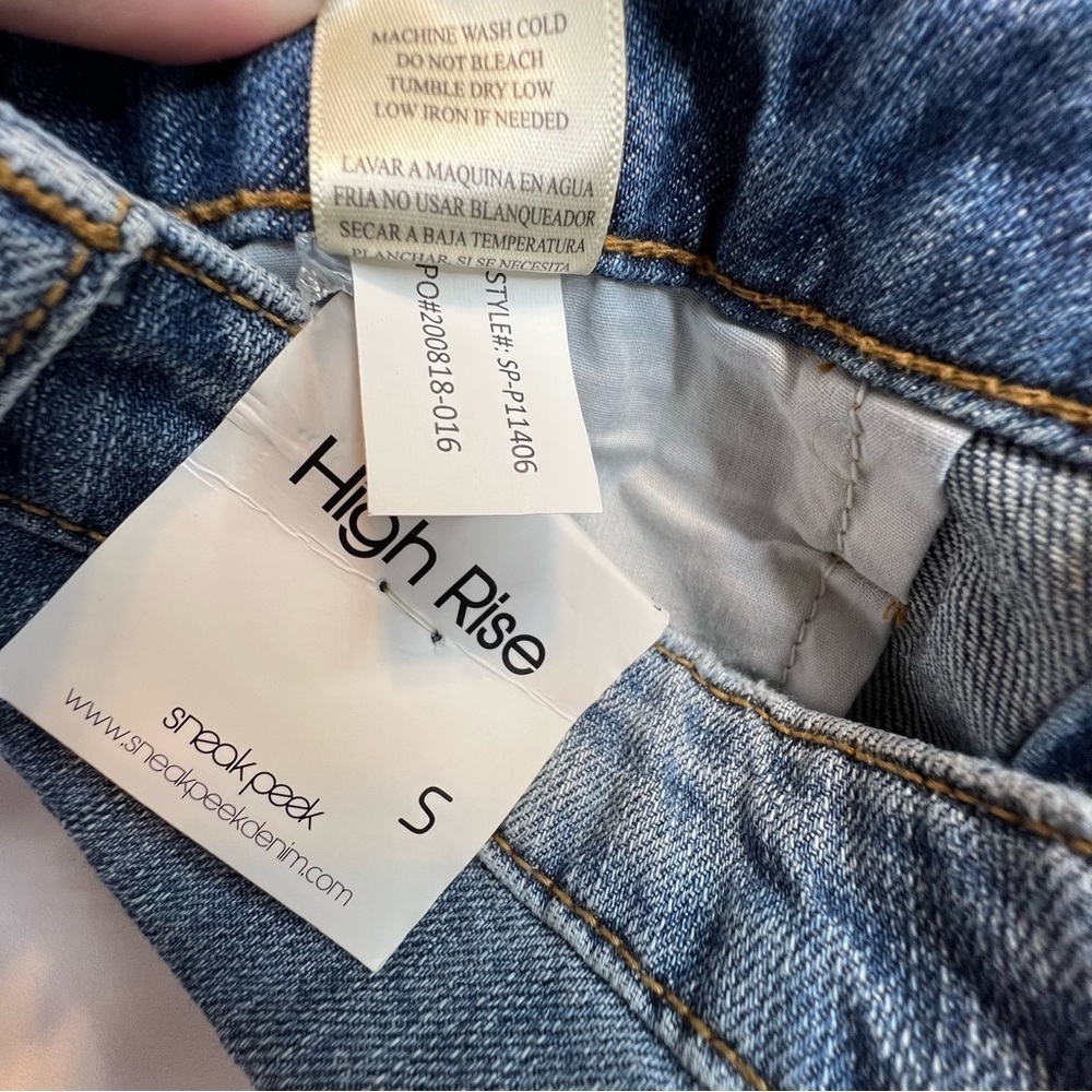 Sneak Peek Jeans Women Sz Small Blue Denim High Rise Tapered Leg Raw Hem, Pleats - Picture 6 of 11